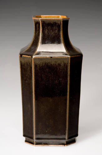 Octagonal Vase with Dark Brown Glaze
