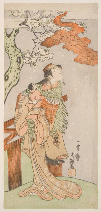 The Actor Nakamura Matsue in a Female Role Holding an Infant Boy