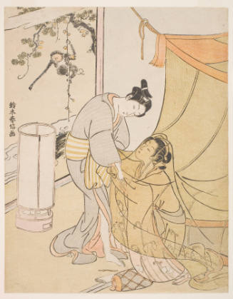 Lovers' Parting Embrace through a Mosquito Net