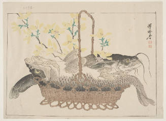 Yamabuki Flowers and a Basket of Two Fish