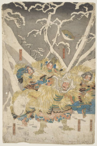 Yoshitsune and his vassals in the snow