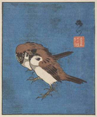 Two Russet Sparrows on a Blue Field