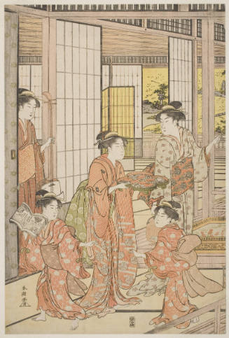 Three Women and Two Girls at an Iris-Viewing Party in a Great House