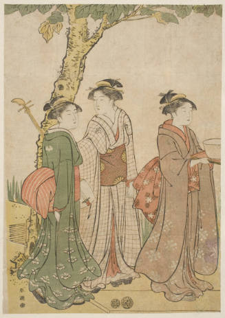 Three Women Beside a Kiri Tree at a Boat Landing