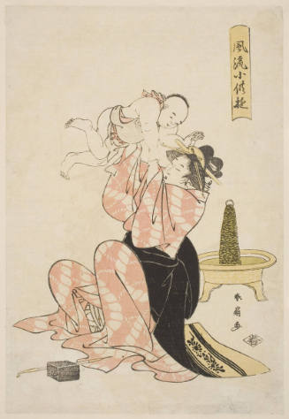 A Woman Seated, Playing with a Small Boy and Tossing Him Above Her Head