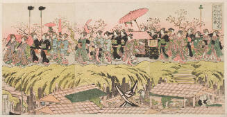 Picture of a Procession of Young Women Viewing Cherry Trees in Bloom on the Sumida River Embankment