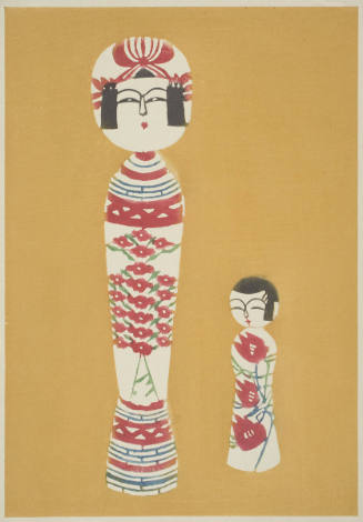 Traditional Japanese Wooden Dolls (Kokeshi): Mother and Young Daughter