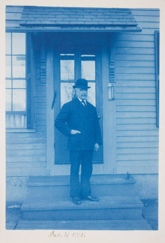 John Coulson outside the Side Door of the Gardener's Cottage