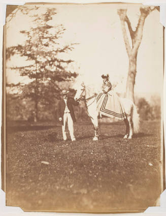 Mary Pierrepont on Silvertail with Rutherford Stuyvesant and Dog