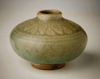 Squat Jar with Short Neck and Incised Leaf Pattern and Circular Lines on Shoulders