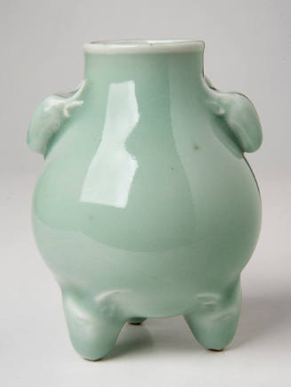 Small Vase with Celadon Glaze, Mock Knob Handles and Three Feet in the Shape of Ox Heads