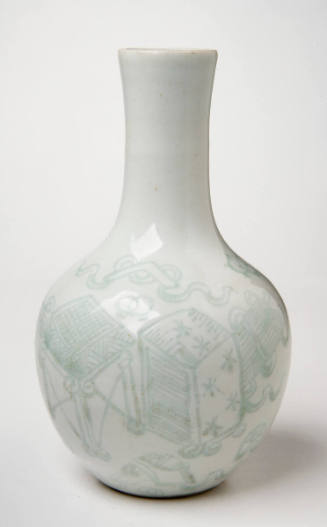 Vase with Designs in Pale Blue of Auspicious Symbols