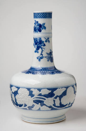 Arita Ware Vase with Carved Design and Blue Decoration
