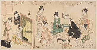 A Young Man of Leisure Being Entertained by Geisha and a Jester