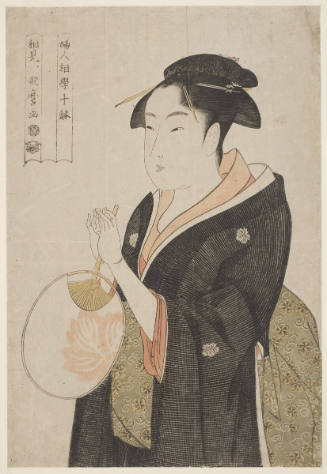 Woman Holding a Round Fan