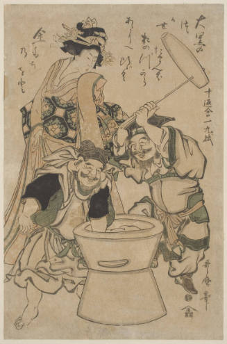 Daikoku And Ebiso Pounding Rice To Make Mochi For New Year's