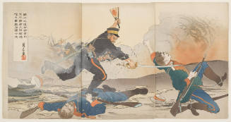 In the Battle of Nanshan Lieutenant Shibakawa Matasaburo Led His Men Holding up a Rising Sun War Fan