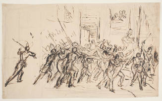 A Mob Carrying a Man on a Stretcher