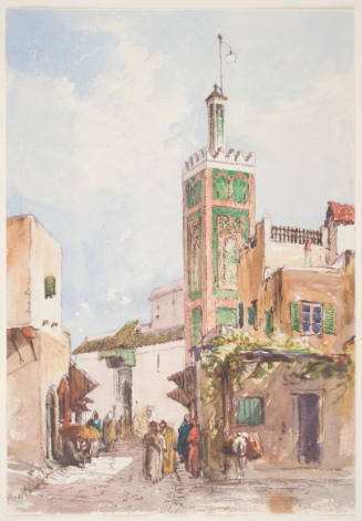 A Street Scene in Tangier with a Minaret