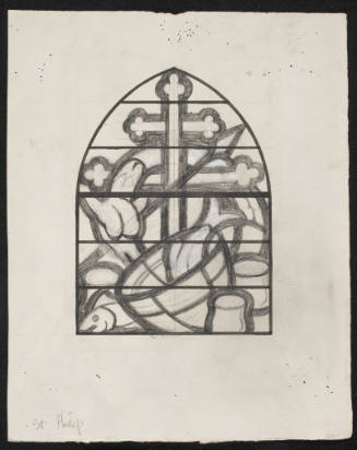 Prep. Sketch For Clerestory Window 6, Cross, Loaves And Fishes Of St. Philip