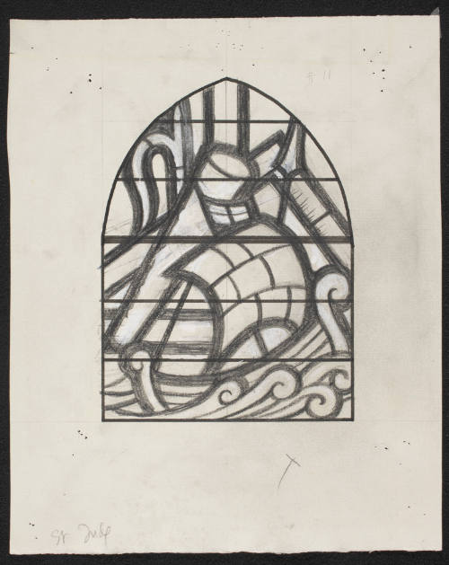 Prep. Sketch For Clerestory Window 11, Boathook And Sailing Ship Of St. Jude
