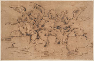 Three Winged Putti Reading From A Scroll