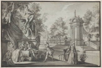 Revelers in a Park before a Fountain