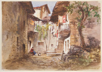 A Street Scene with a Woman and Chickens