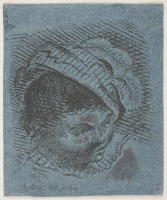 Head of boy with feathered cap