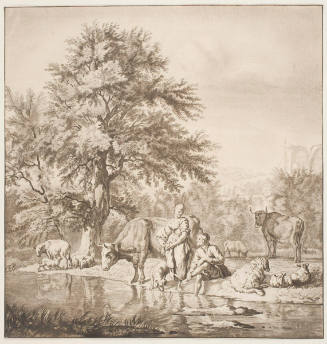 Shepard and Shepardess with Sheep and Cows