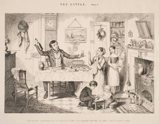 The Bottle, Plate I, "The bottle is brought out for the first time: The Husband induces his wife 'just to take a drop',"