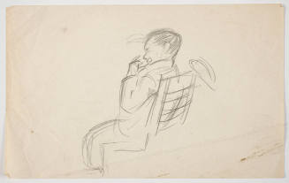 Untitled (man playing flute, seen from back, in chair)