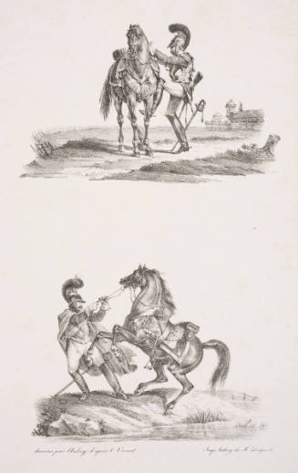 Cavalier Mounting; Cavalier Holding a Rearing Horse (after C. Vernet)