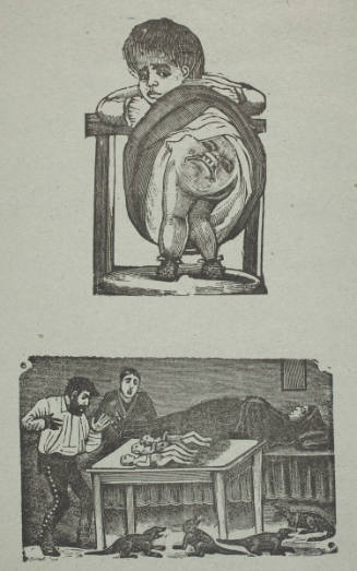Ejemplo: "Fenomeno con Cara en las Asentaderas", "Madre que da Tres Seres Diabolicos" page 7 from "36 Grabados" published 1943