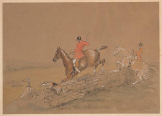 Two Fox Hunters at a Stone Wall