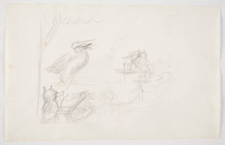 Untitled (ducks, stork and owl in court?)