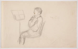 Untitled (man seated playing flute, seen from back)