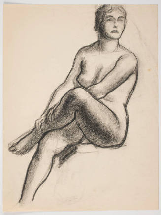 Untitled (Seated Female Nude with Leg Up and Crossed Over Another, Looking off to Right)