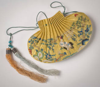 Embroidered Purse with Design of Crane, Grapes, Pine and Fungus