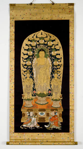 Buddha and two attendants with two patrons