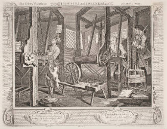 Industry and Idleness, plate 1: The Fellow 'Prentices at their Looms