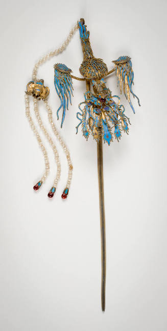 Gilt Hairpin with a Phoenix Finial and a Dangling Bat