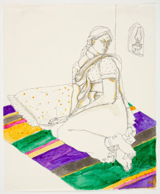 Woman Seated on Striped Rug
