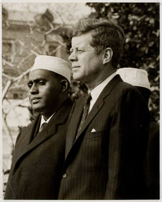 President John F. Kennedy with Abdirashid Ali Shermarke (1919–1969, Prime Minister of the Somali Republic, in the White House Rose Garden)