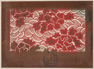 Stencil with Design of  Waves and Peonies