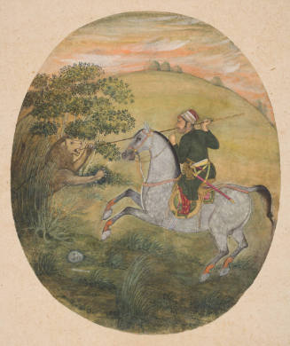 A Prince on Horseback Hunting a Lion