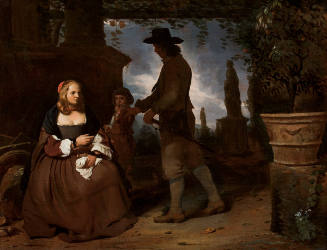 A Young Couple and a Boy in a Garden