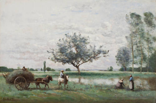 Charrette de Foin Longeant une Rivière (Hay Cart along a River )