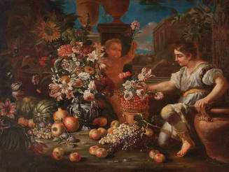 A Boy and a Putto Among Flowers and Fruit