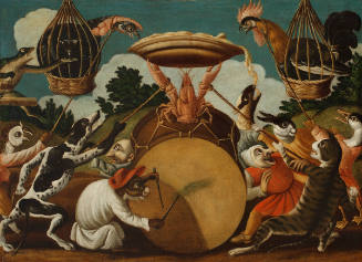 Grotesque Scene with Animals, including a Monkey Beating a Drum